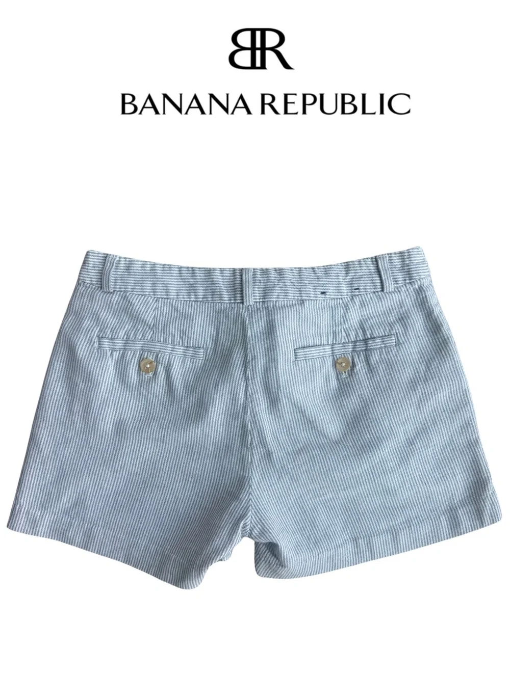 NWOT Banana Republic Grey & White Striped Linen Blend Tailored Shorts Size 0 XS